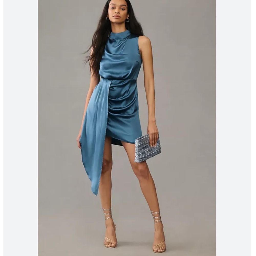 Brand New Gorgeous BY ANTHROPOLOGIE MOCK-NECK DRAPED SILK DRESS